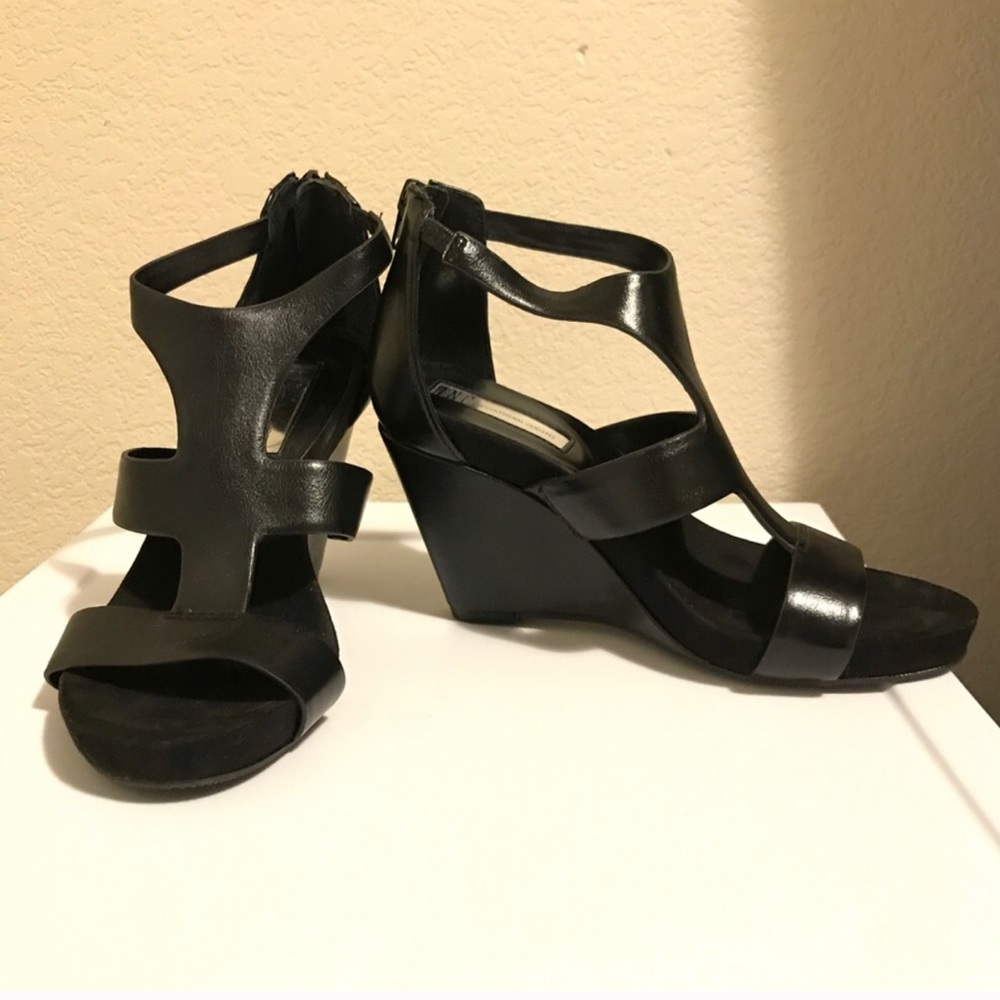Black strappy wedge sandal